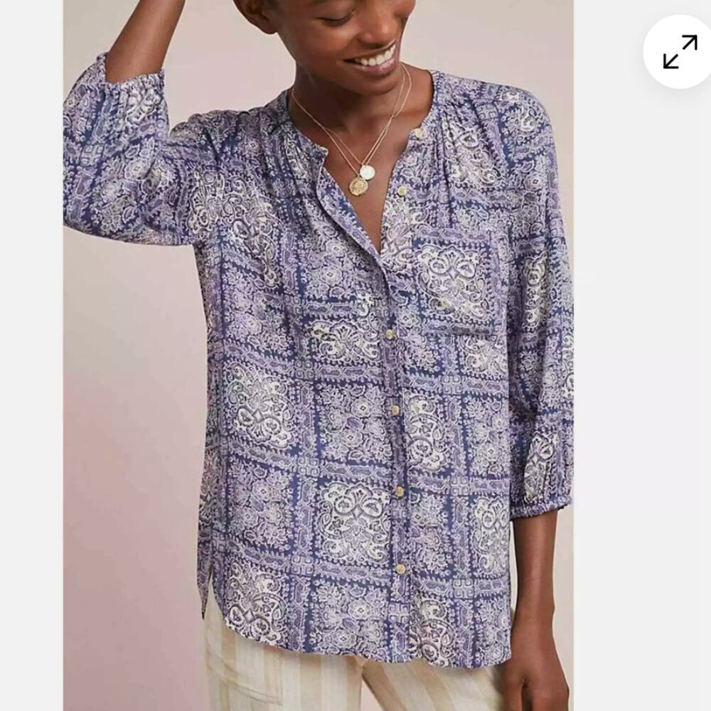 Anthropologie Akemi & Kin Button Down Blouse Purple Women's XS